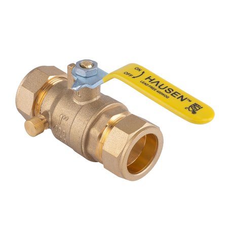 Hausen 1 in. Premium Brass Full Port Ball Valve with Drain, with Compression Connections, 5PK HA-BV113-5